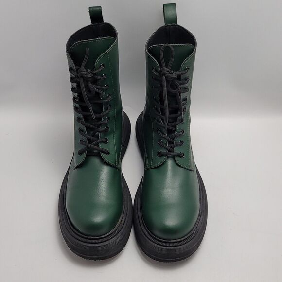 SVegan Gouache Vegan Leather Platform Combat Lace Up Boot Green Size 41 - Picture 2 of 13